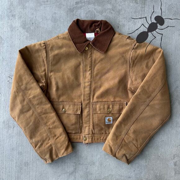 Vintage Y2K Carhartt brown cropped Detroit style work wear jacket - Picture 1 of 9